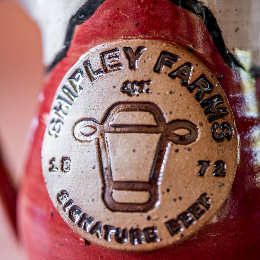 Close up of Shipley Farms logo on mug