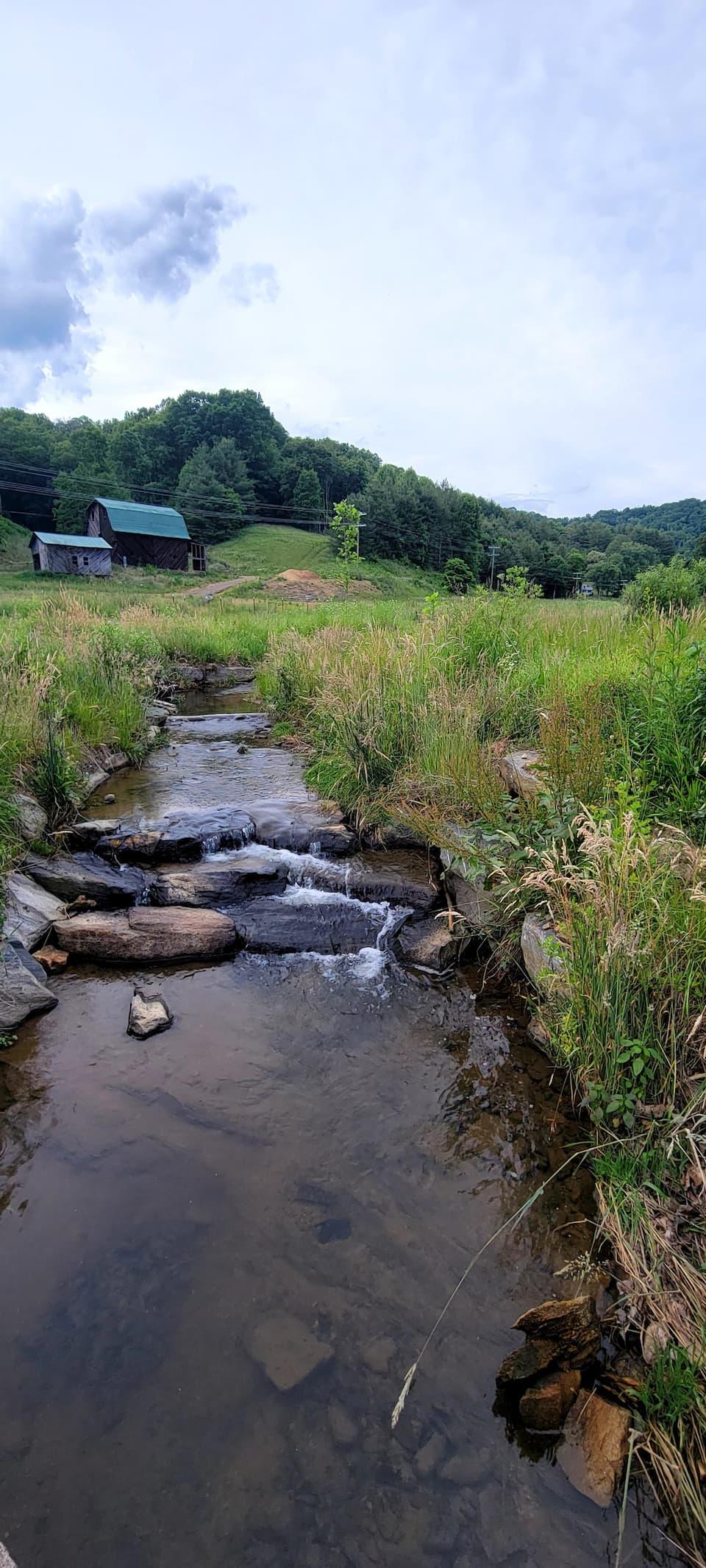 Creek and stream running through the campsite area