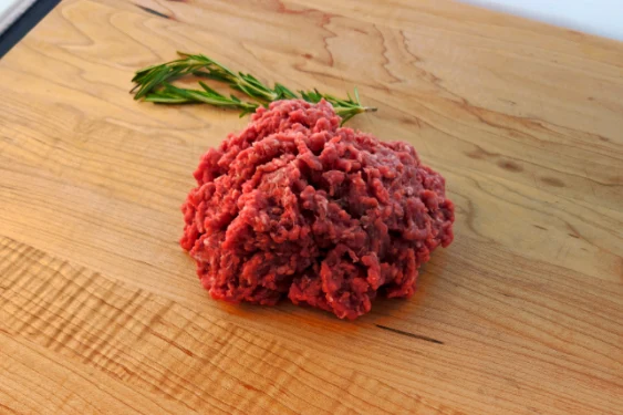 Dry-Aged Signature Ground Beef, one pound package of coarse-ground dry-aged beef
