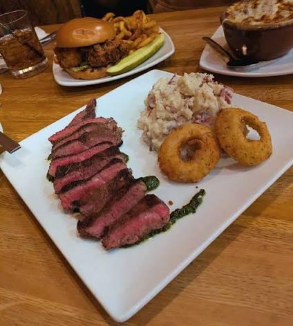 Shipley Farms steak and burgers plated for a farm-to-table dinner