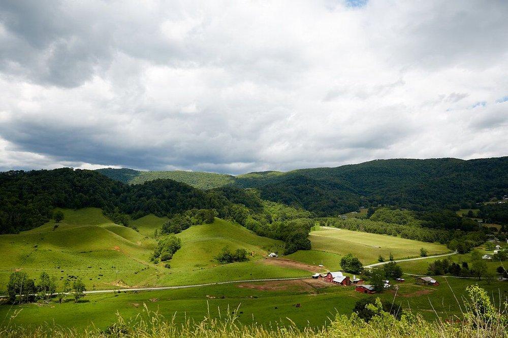 Sweeping Blue Ridge valley view across the Shipley Farms hillside