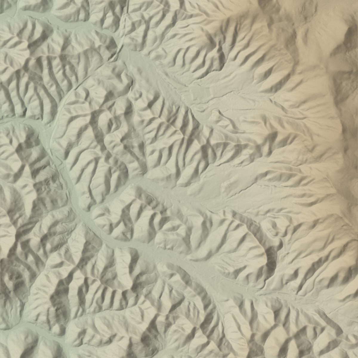 Shaded relief of the five kilometres around Shipley Farms in Vilas, North Carolina, with the farm's boundary in red on the north side of the Linville Creek valley and higher ridges to the north and east.
